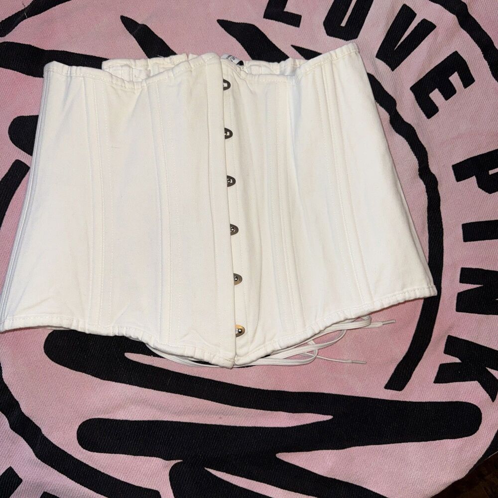 VTG Y2K Charmian White Underbust Corset Lace Up Waist Cincher Belt XXL